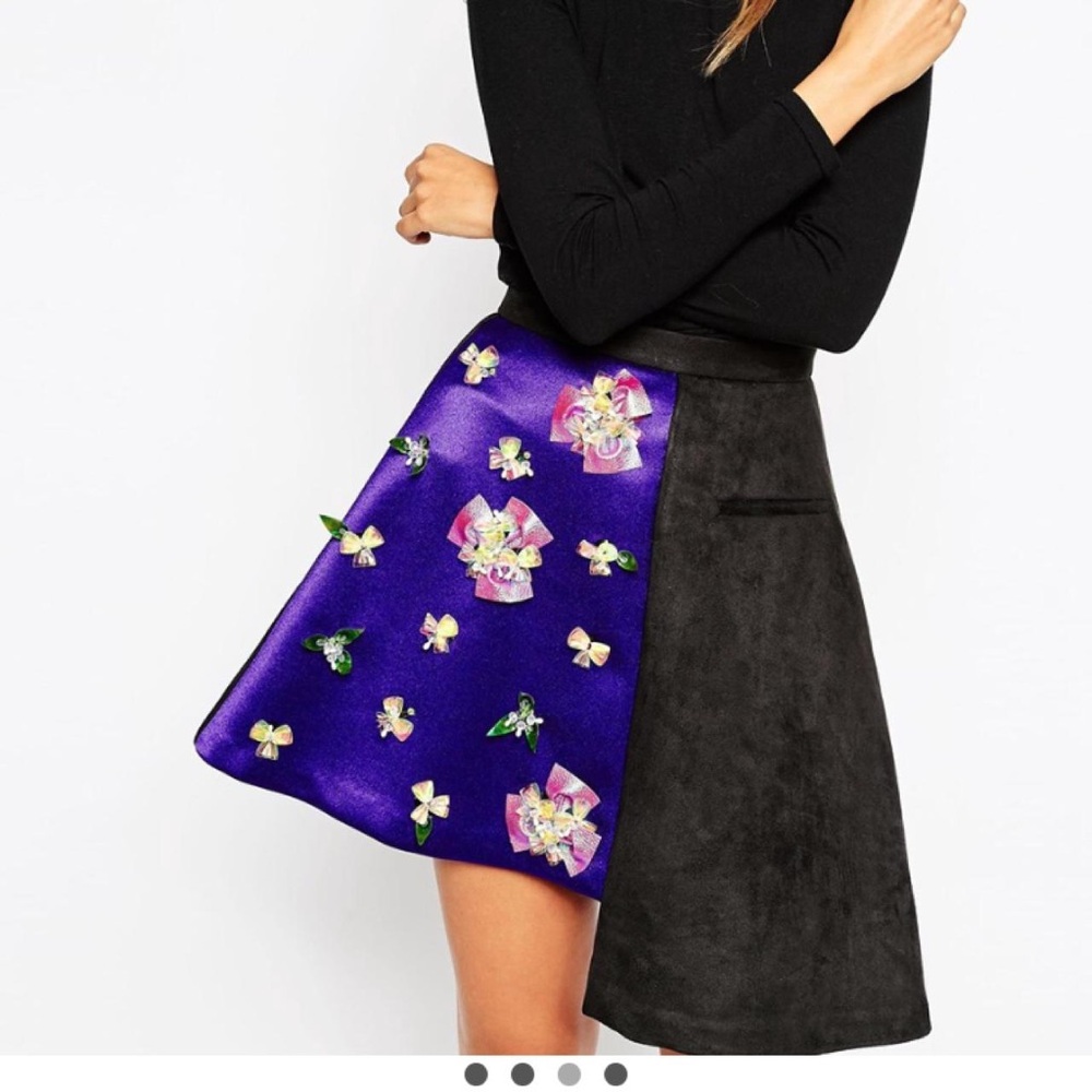 A V Robertson x ASOS Black Asymmetric Hem Skirt with Embellished Panel Sequin